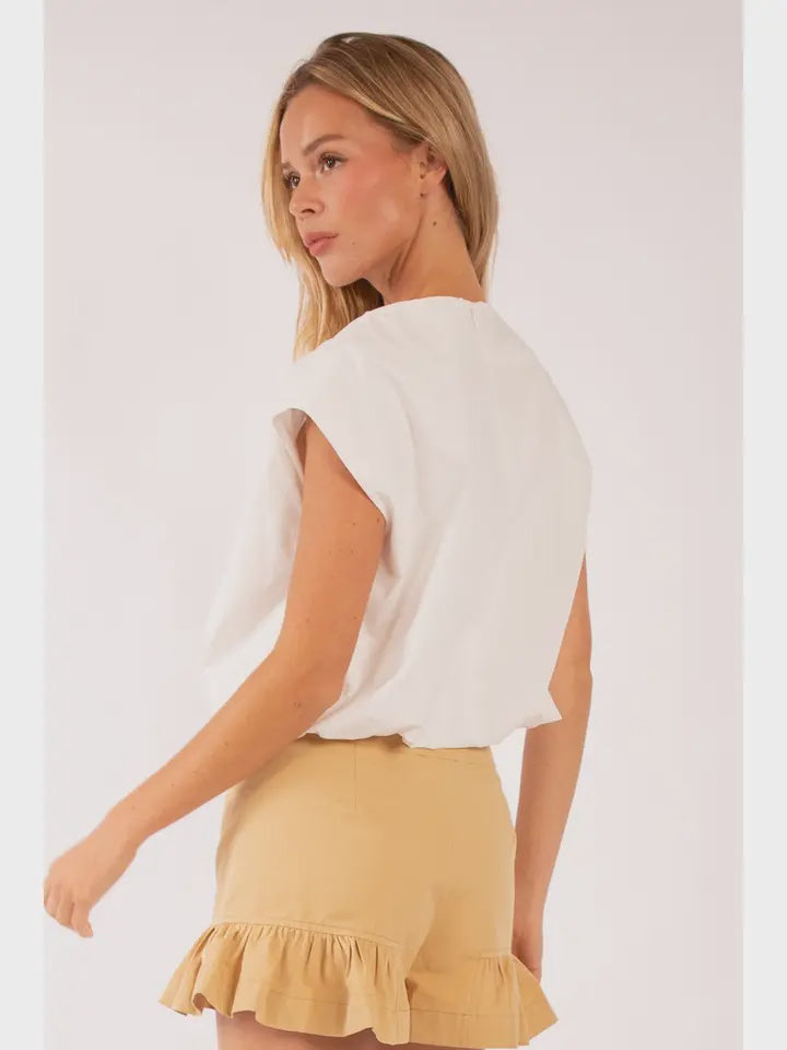 Bubble Hem Drape Neck Short Sleeve Top