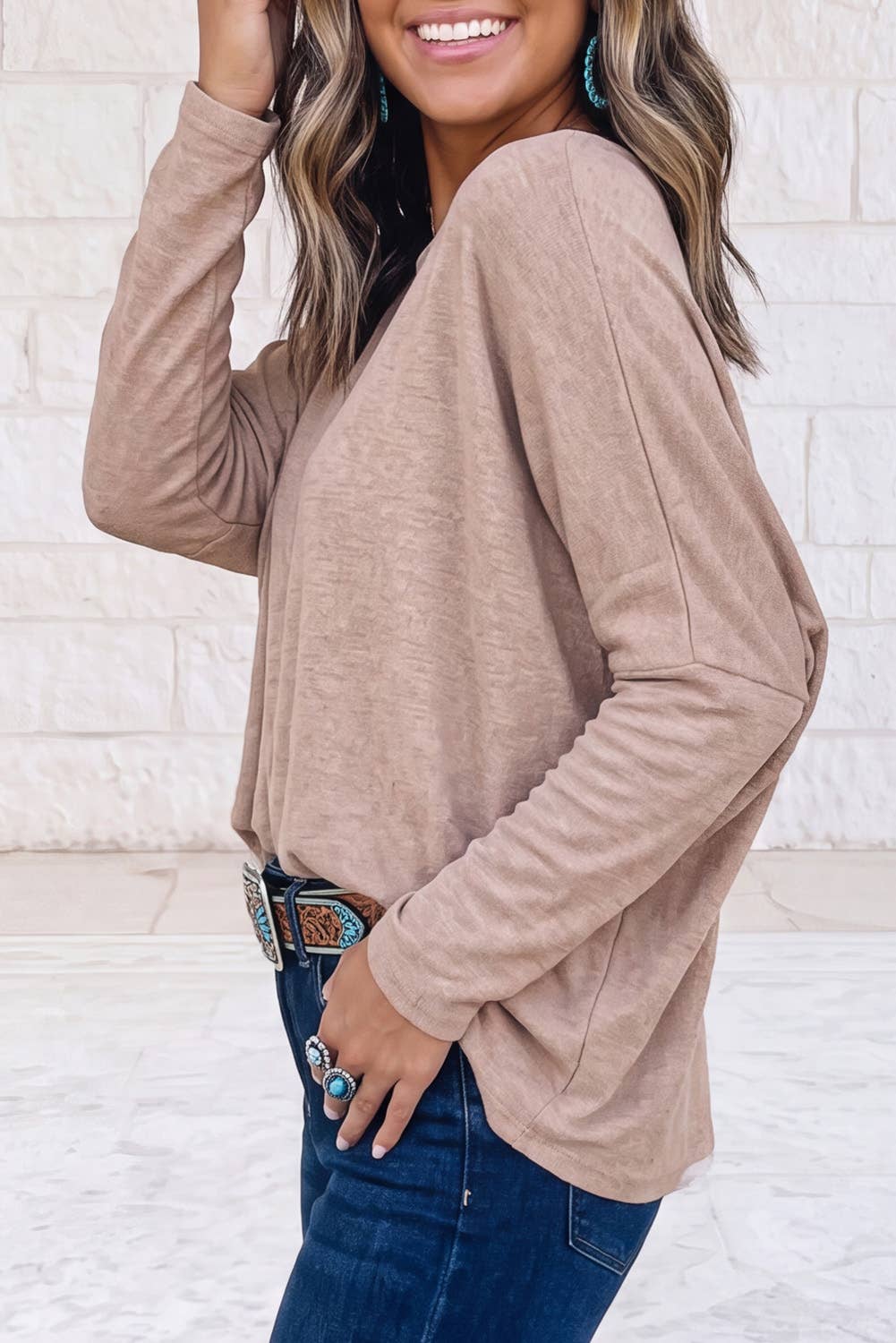 Oversized Mock Neck Long Sleeve Layering Basic Blouse