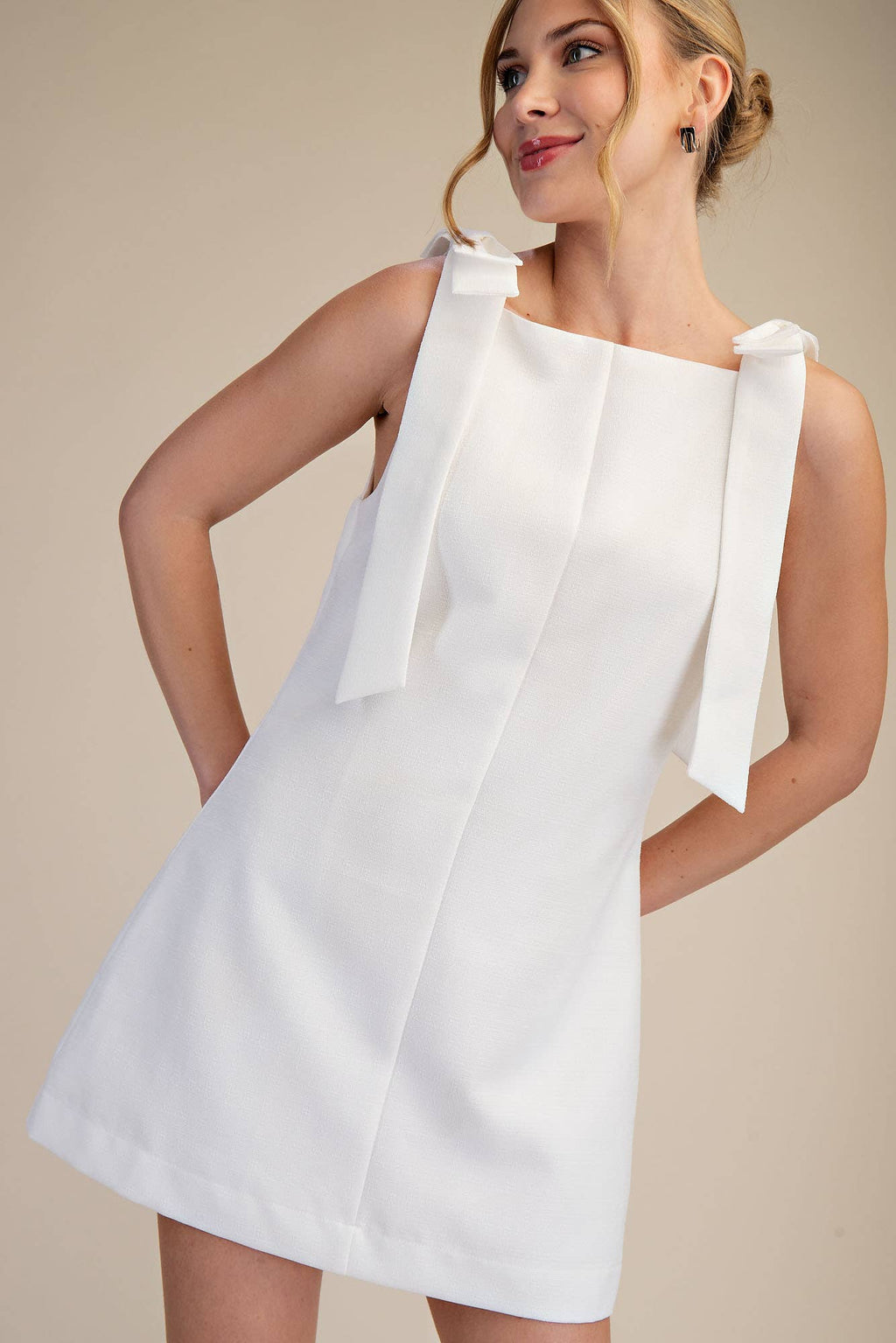 Bow Sleeveless Textured Mini Dress