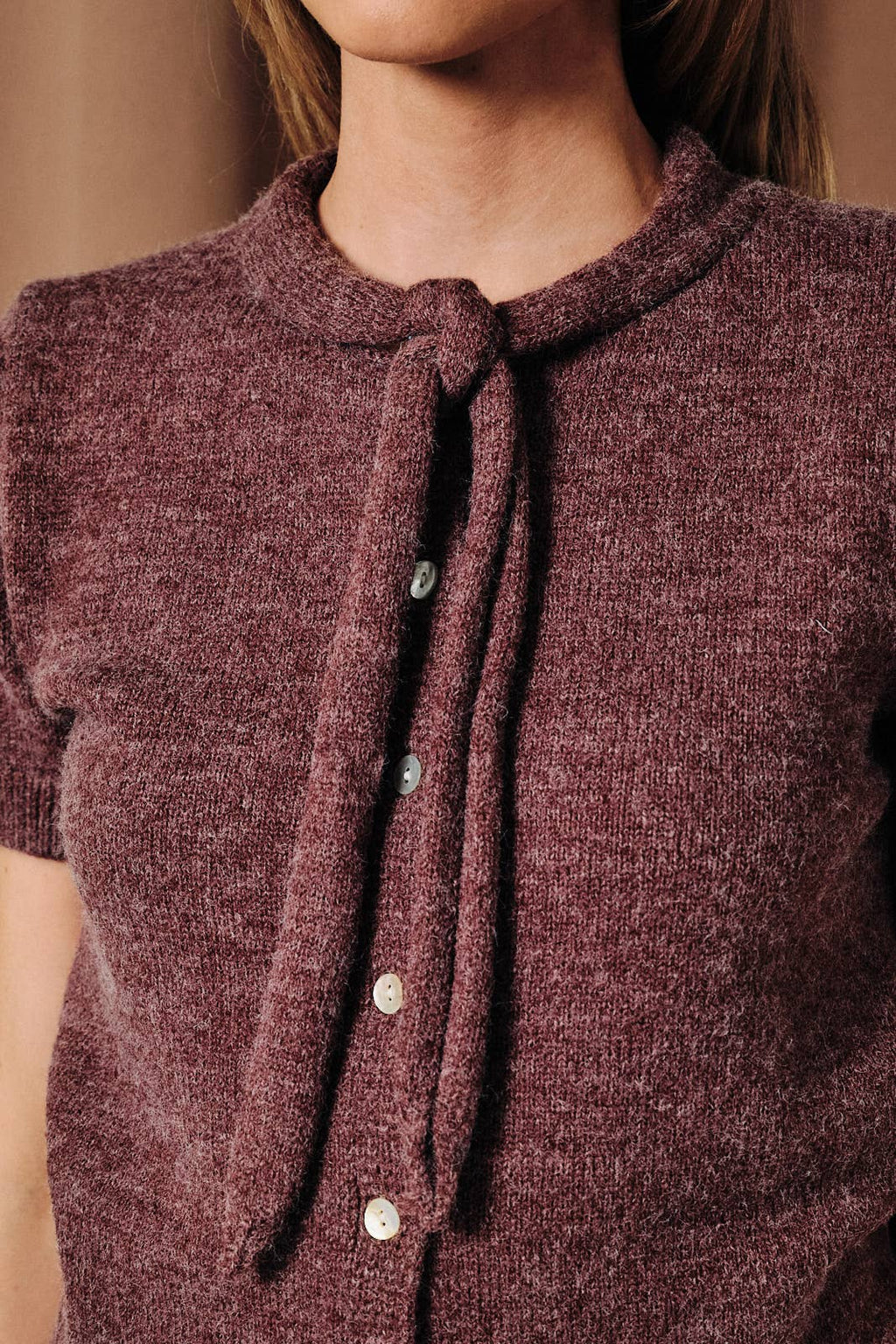 Scarf Neck Short Sleeve Sweater Top