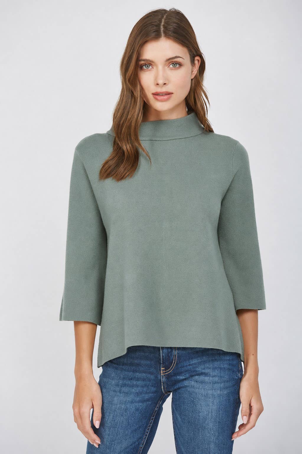 MOCK NECK PULL OVER SWEATER/BELL SLEEVE