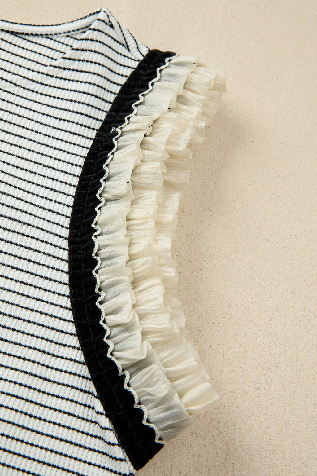 PRETTY BASH Stripe Ruffle Contrast Trim Tank Top