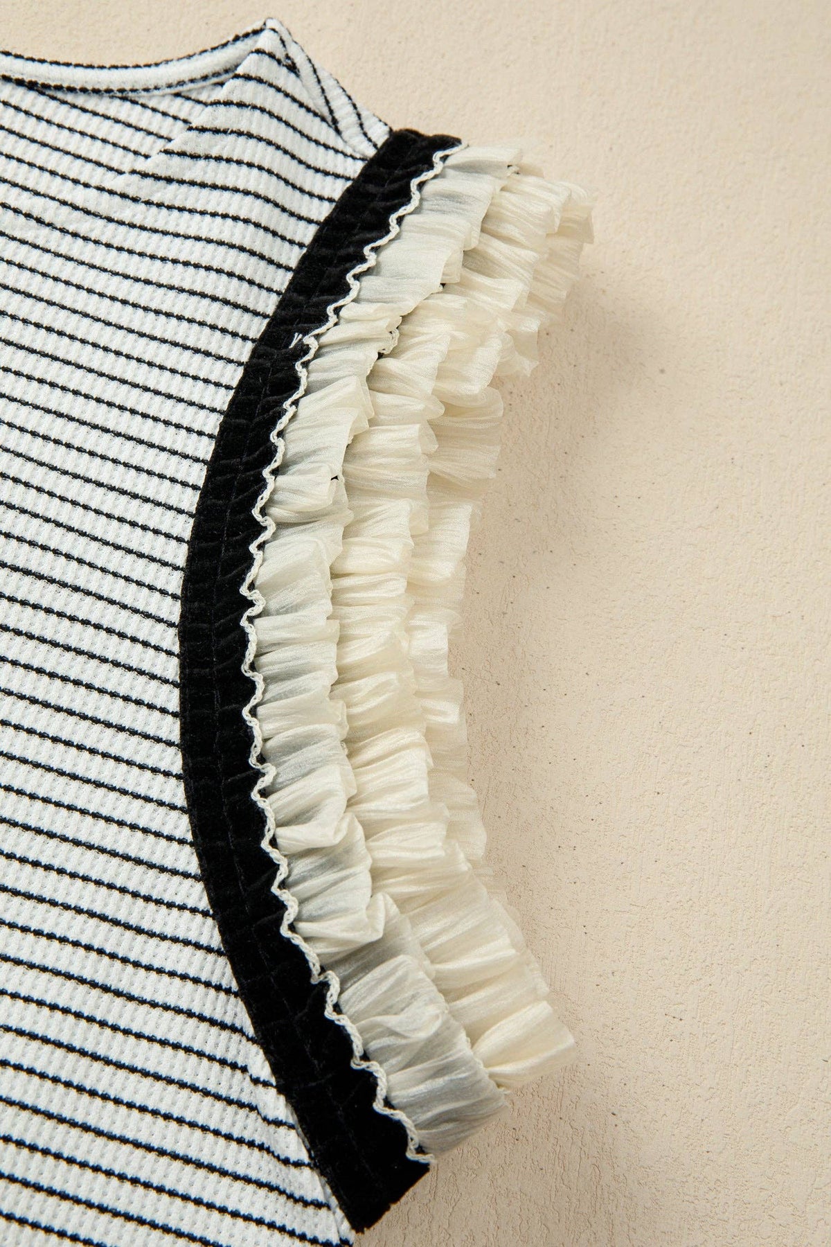 PRETTY BASH Stripe Ruffle Contrast Trim Tank Top