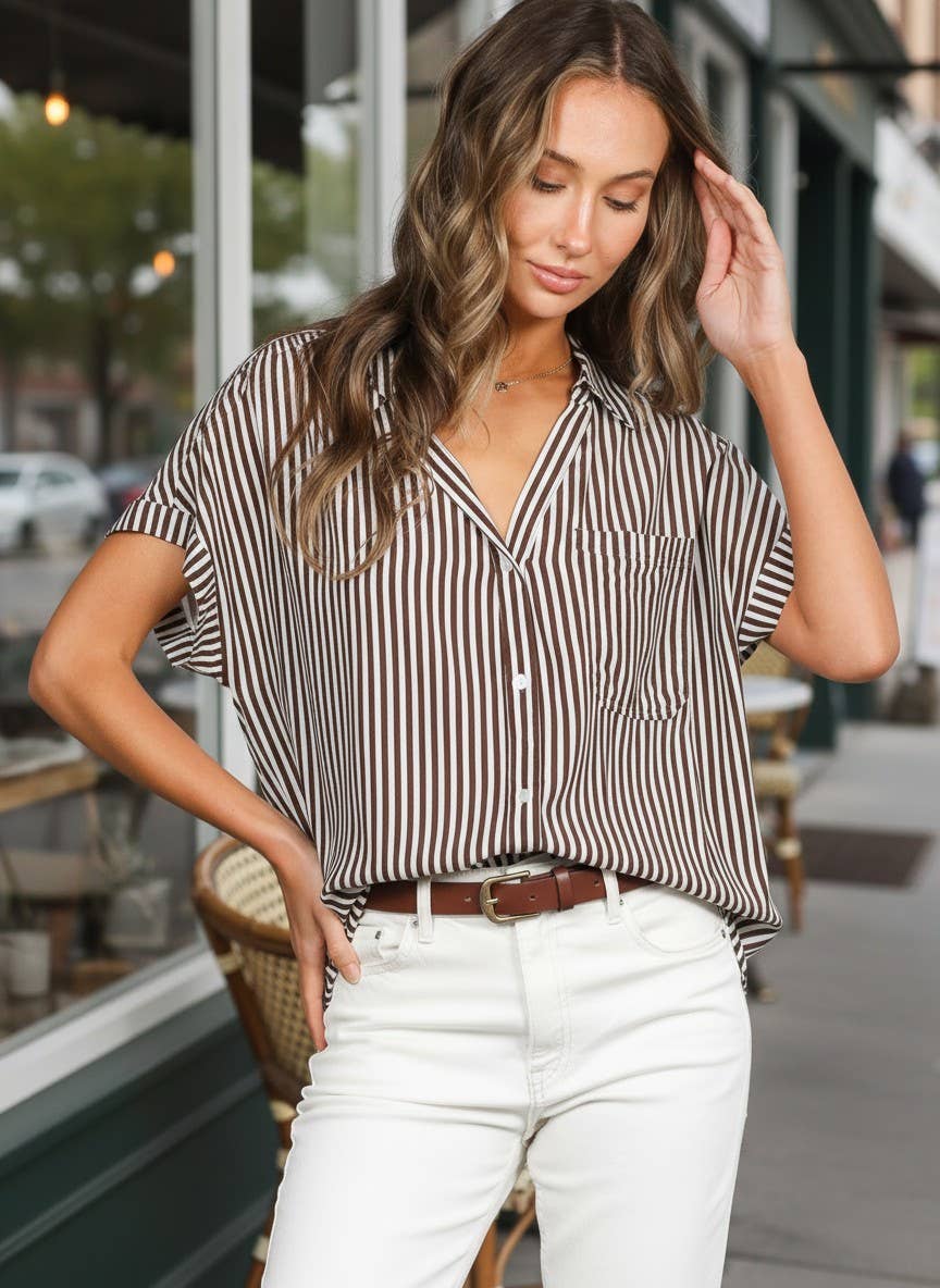 Collared Short Roll-Up Sleeve Button-Down Shirt VT83098