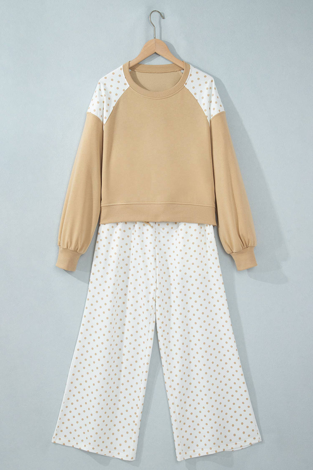Polka Dot Patchwork Long Sleeve Casual Two Piece Set S-4X