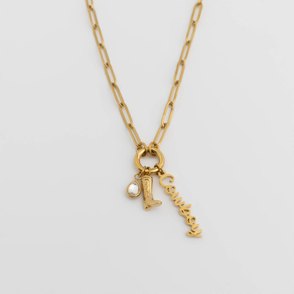 Gold Stainless Steel Cowboy Charm Holder Necklace Gift Set