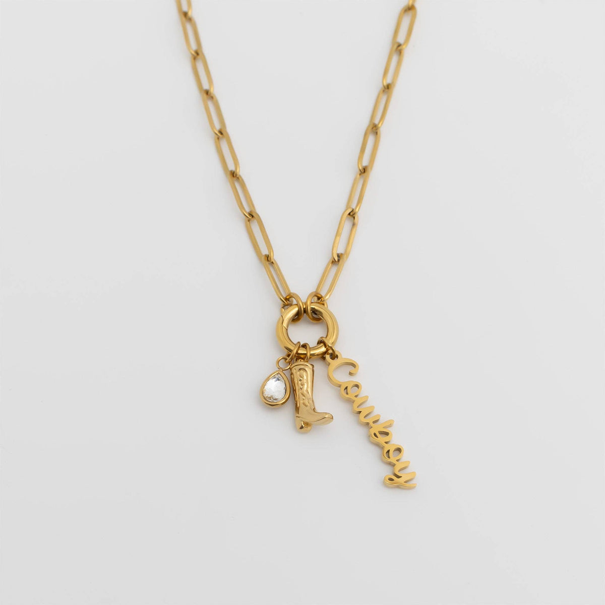Gold Stainless Steel Cowboy Charm Holder Necklace Gift Set