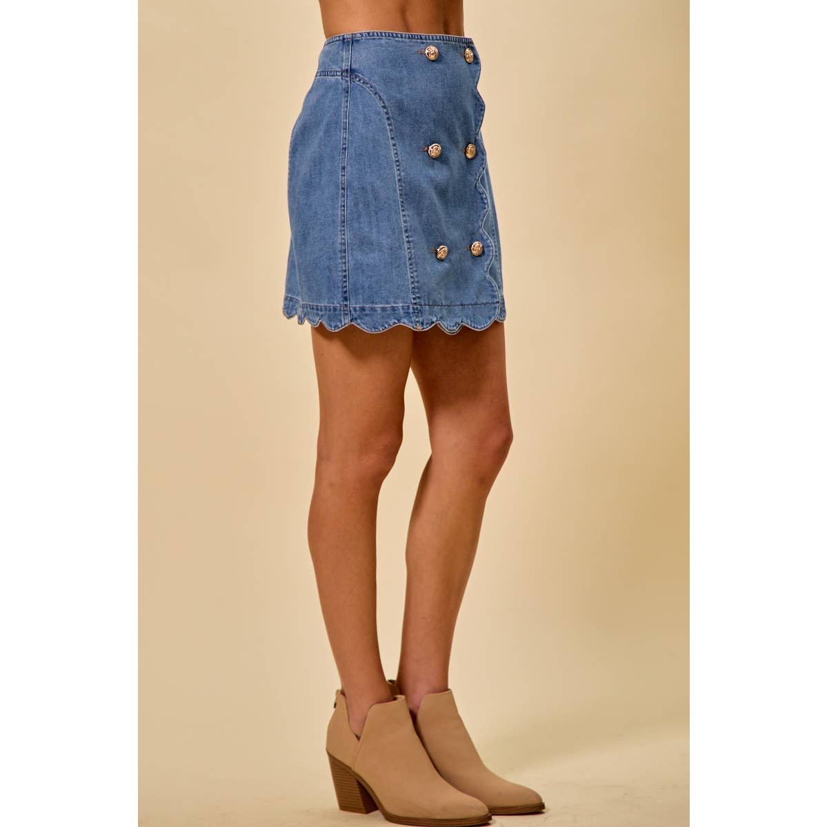 DENIM SCALLOP BUTTONED FRONT SKIRT