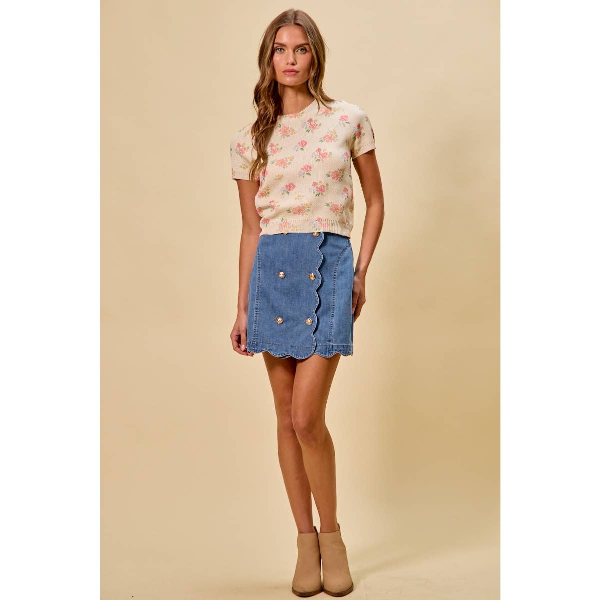DENIM SCALLOP BUTTONED FRONT SKIRT