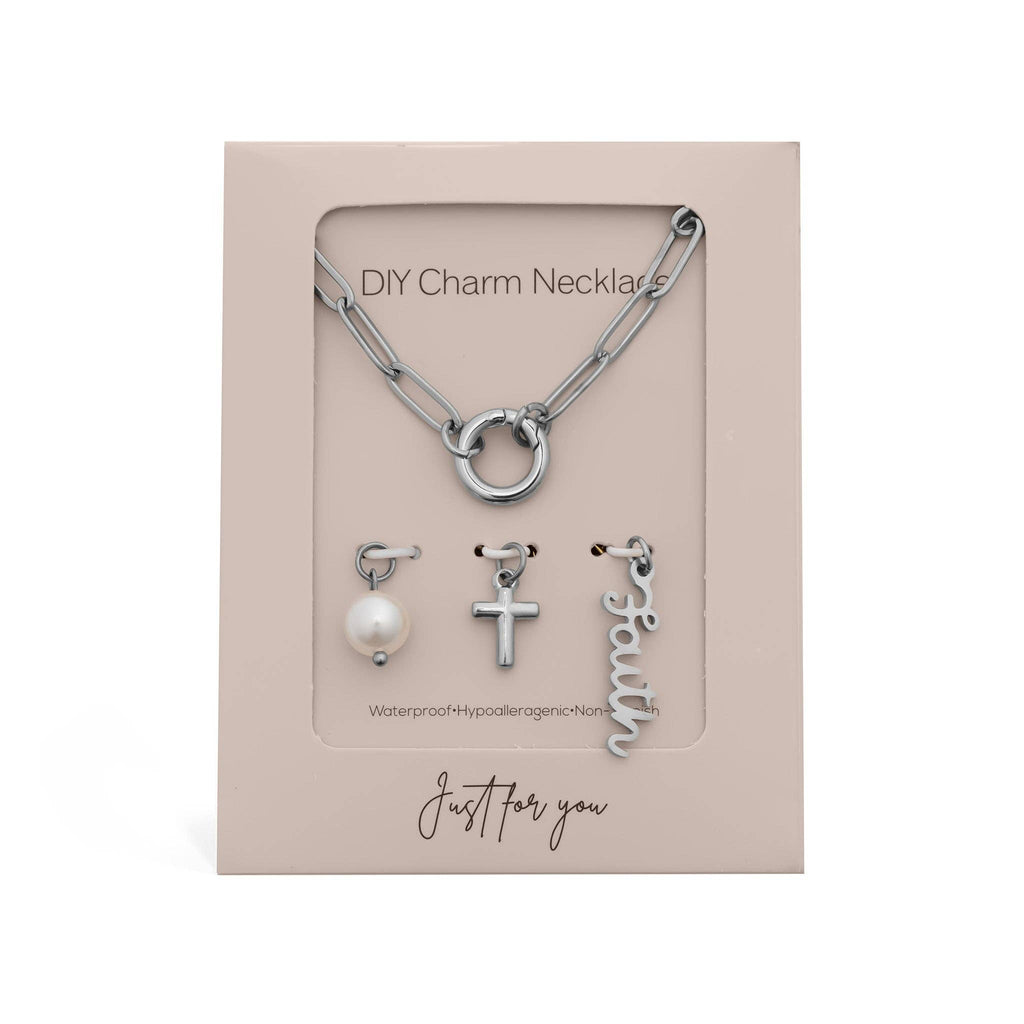 Gold Stainless Steel Faith Charm Holder Necklace Gift Set