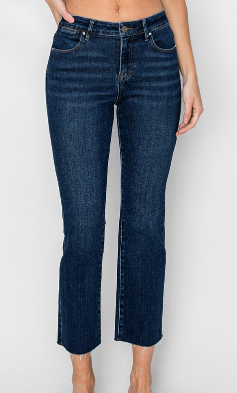 MID RISE RAW EDGE HEM STRAIGHT JEANS