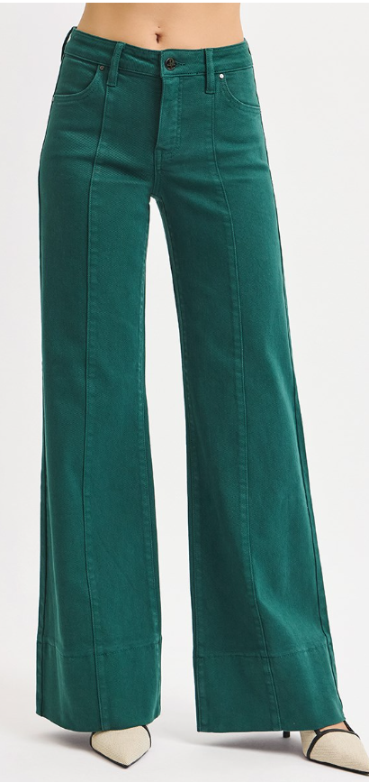 TUMMY CONTROL MID RISE WIDE LEG WITH WIDE HEM PANTS
