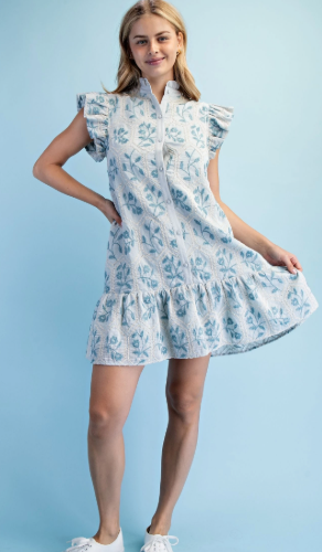 Embroidered Button-Down Dress