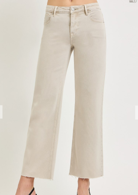 TUMMY CONTROL MID RISE ANKLE STRAIGHT RAW HEM PANTS