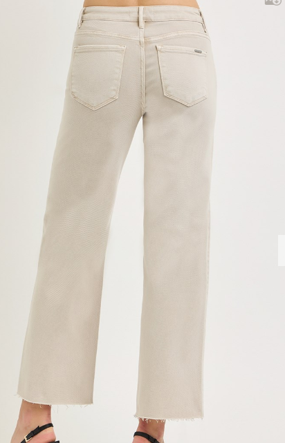 TUMMY CONTROL MID RISE ANKLE STRAIGHT RAW HEM PANTS