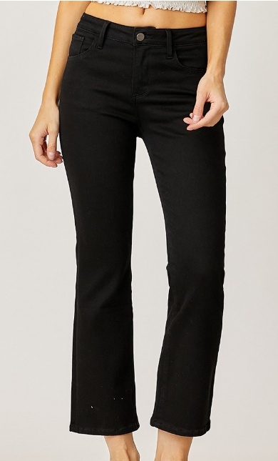 MID RISE CROP STRAIGHT JEANS BLACK