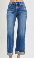 TUMMY CONTROL MID RISE WIDE STRAIGHT JEANS PSC21910 MEDIUM