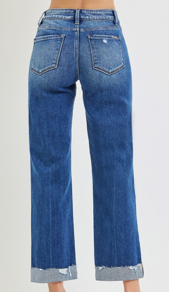 TUMMY CONTROL MID RISE WIDE STRAIGHT JEANS PSC21910 MEDIUM