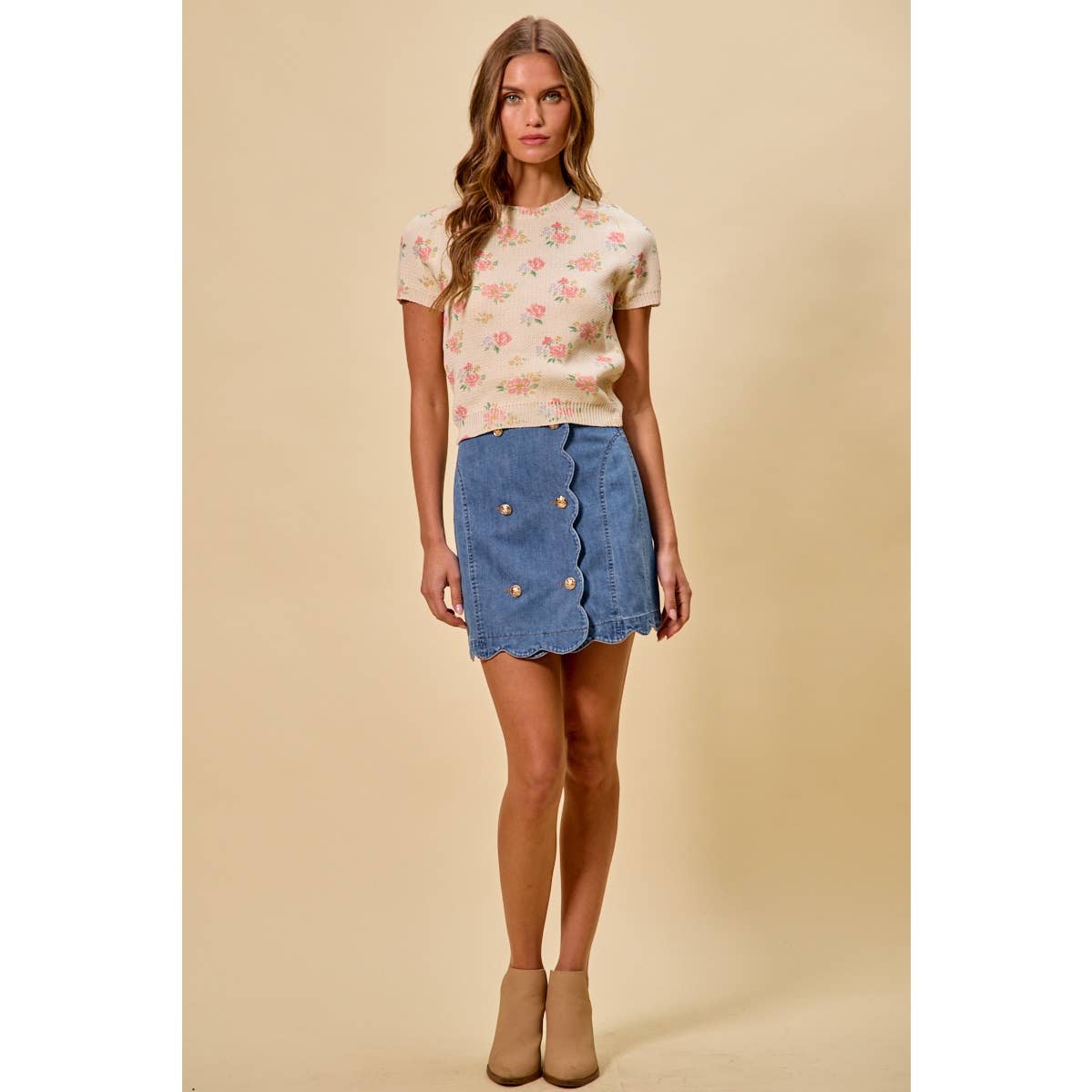 DENIM SCALLOP BUTTONED FRONT SKIRT