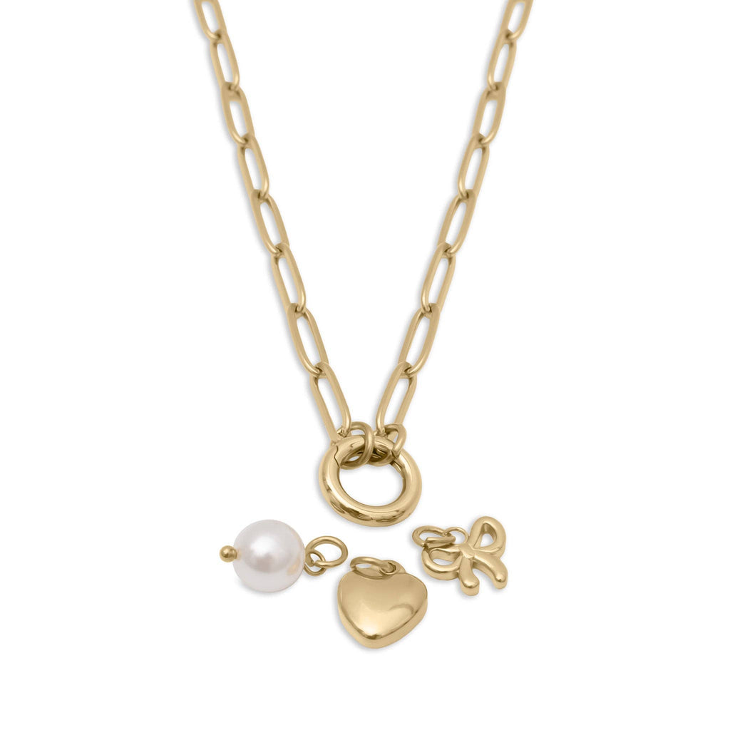 18K Gold Stainless Steel Bow Charm Holder Necklace Gift Set