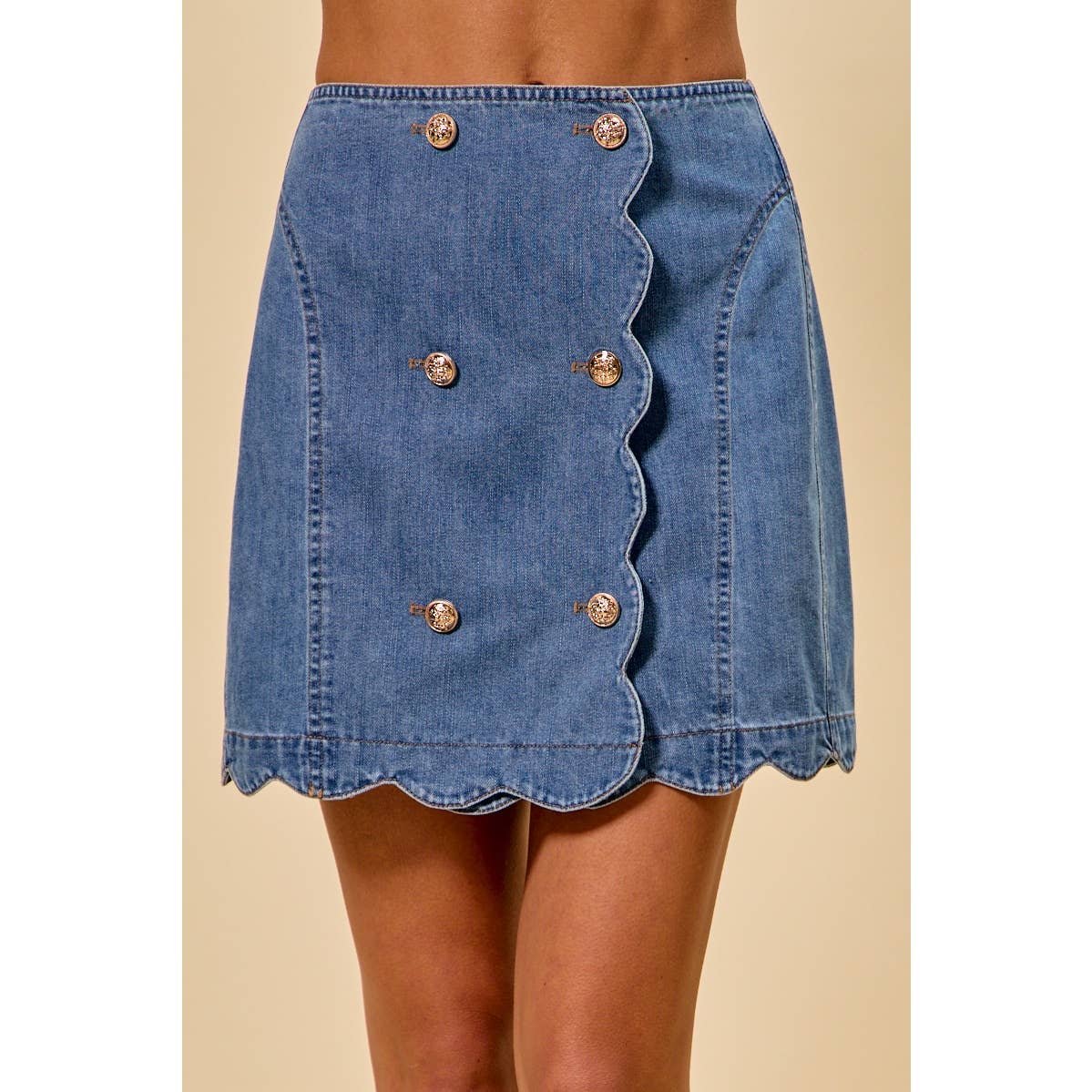 DENIM SCALLOP BUTTONED FRONT SKIRT