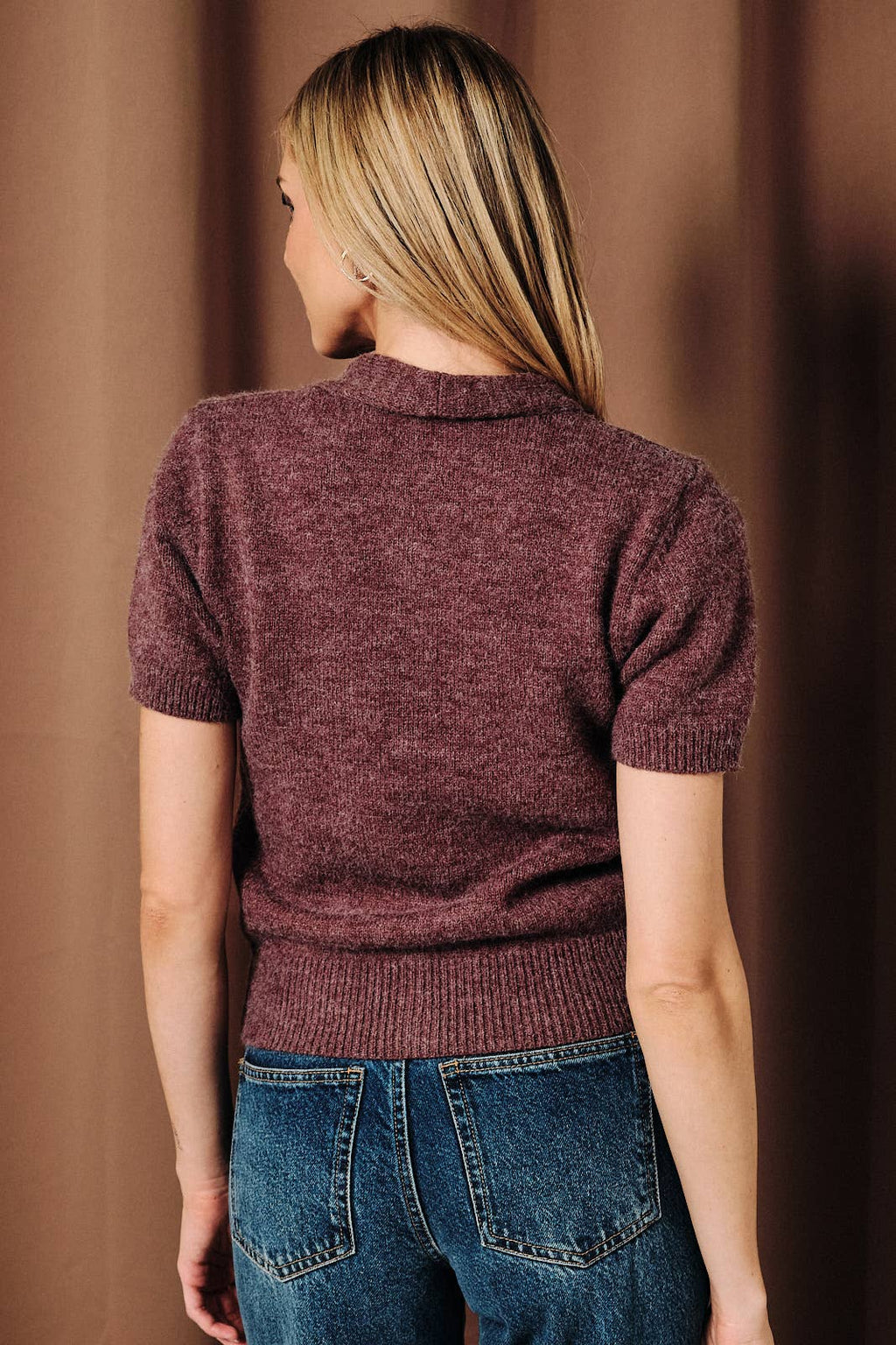 Scarf Neck Short Sleeve Sweater Top