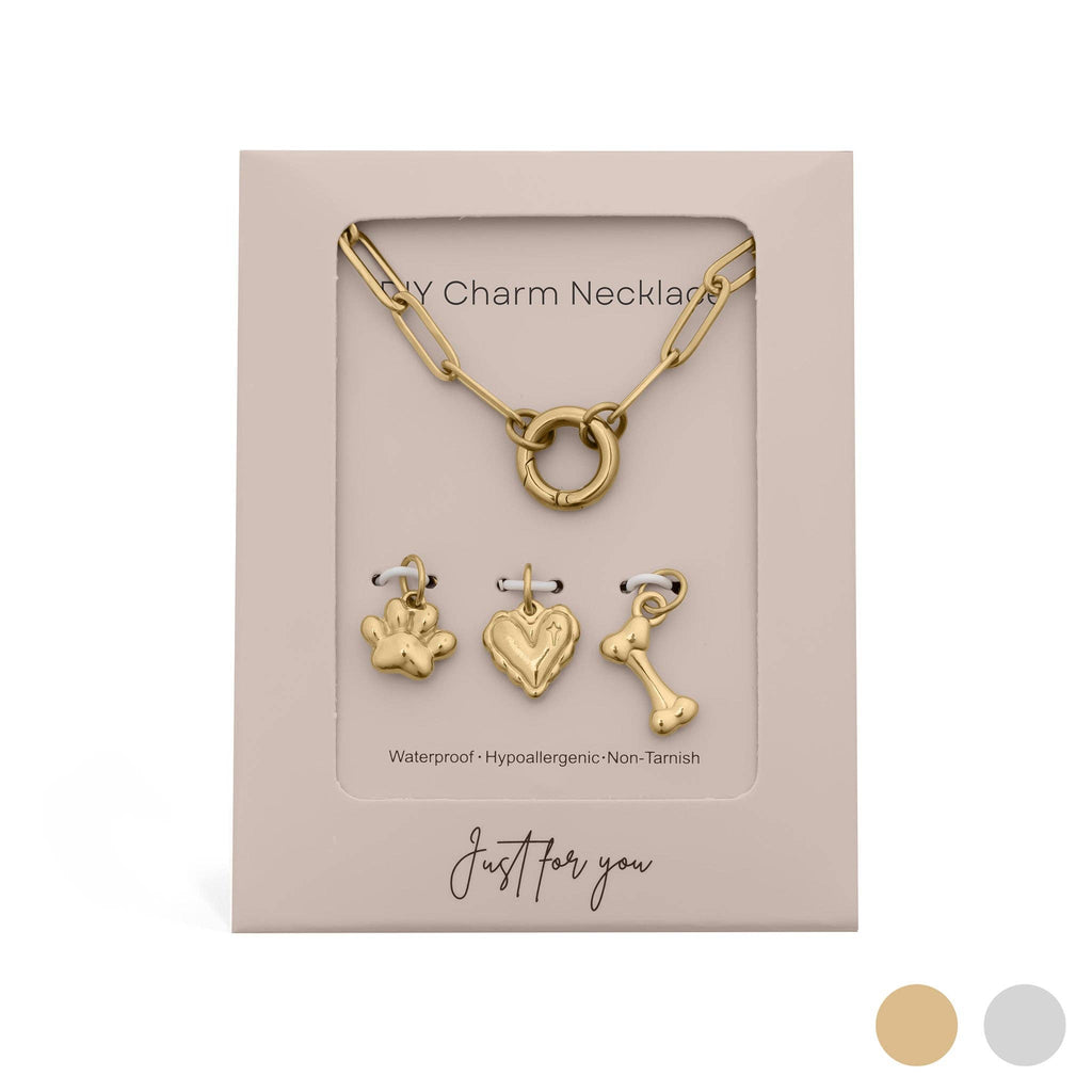 18K Gold Stainless Steel Pet Charm Holder Necklace Gift Set