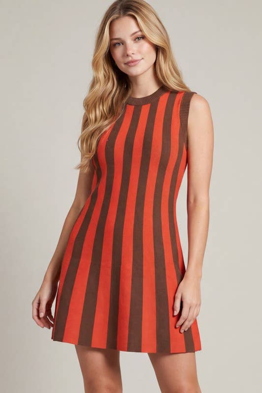 NEW SLEEVELESS STRIPED SWEATER MINI DRESS DR-85790