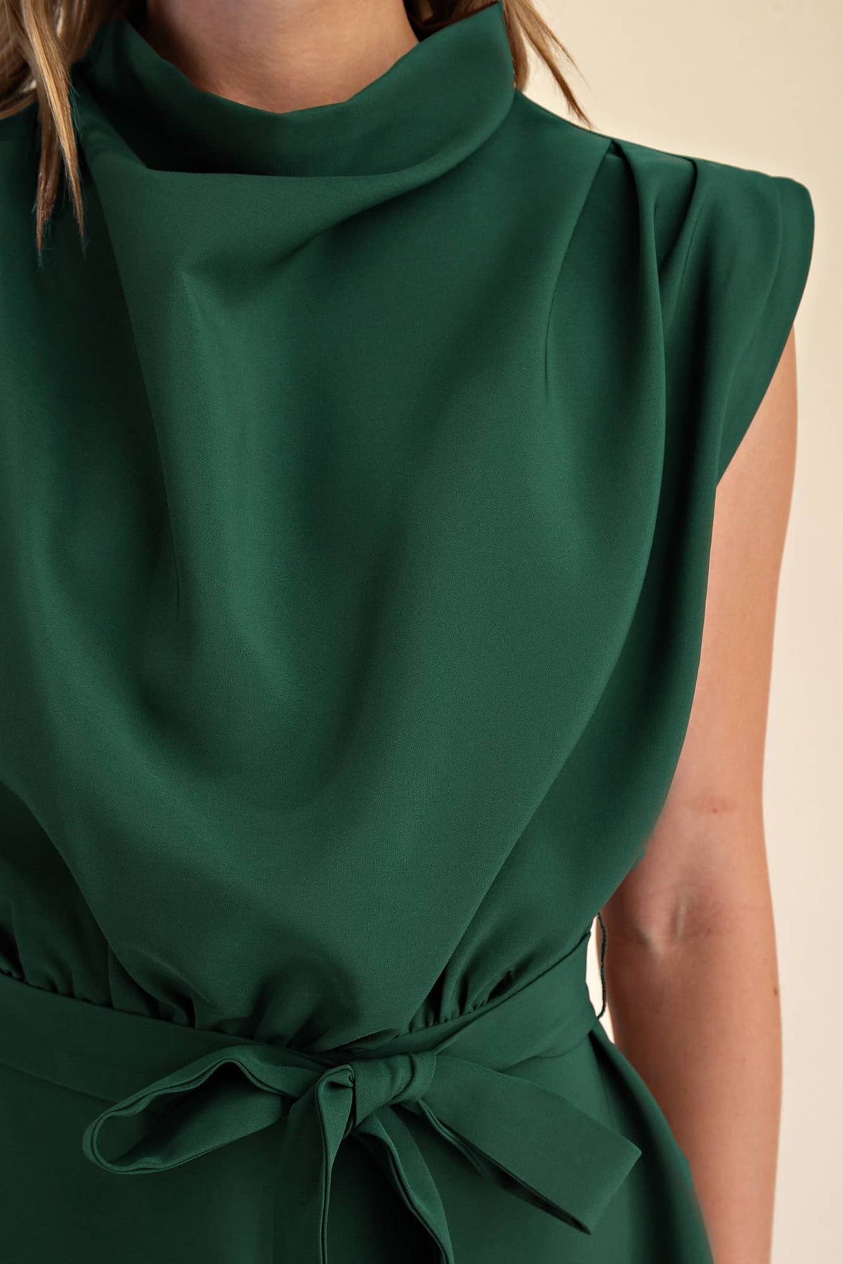 Cowl Neck Sleeveless Waist Tie Fall Mini Dress