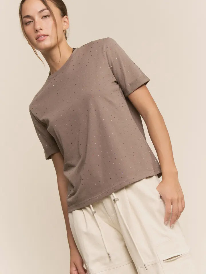 RHINESTONE Embellished Relaxed Crew Neck Tee