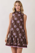 CD07412-Floral Mock Neck Shift Mini Dress