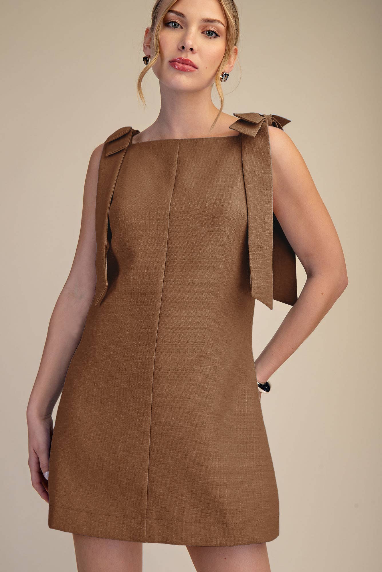 Bow Sleeveless Textured Mini Dress