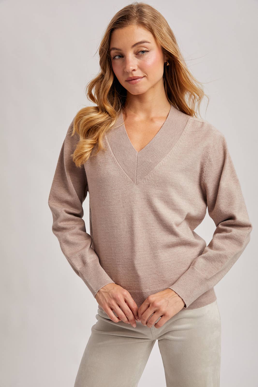 WHOLEGARMENT RIBBED V-NECK KNIT SWEATER