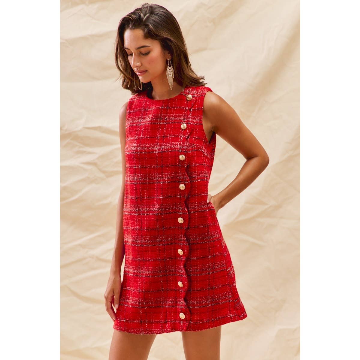 CHRISTMAS TWEED SCALLOPED HOLIDAY MINI DRESS