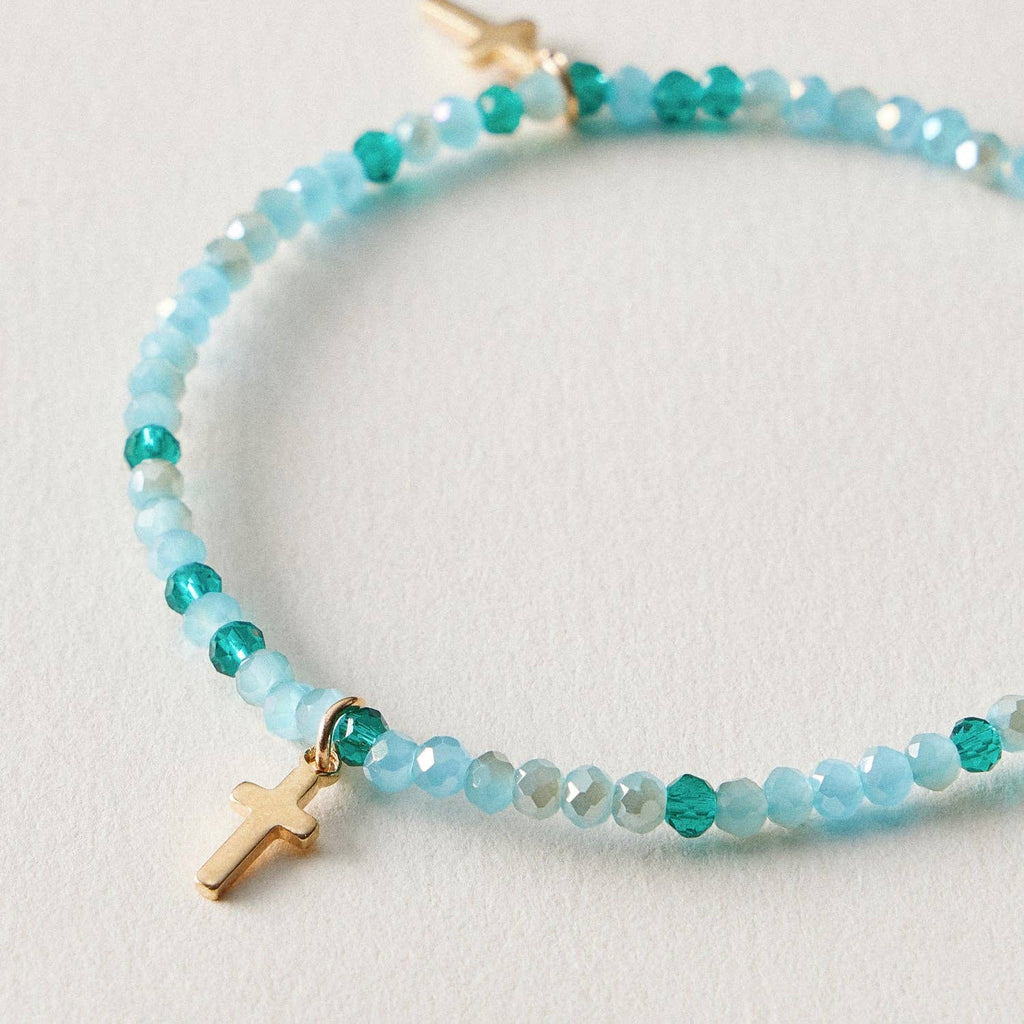 Gold Cross Charm Crystal Stretch Bracelet Stack Set