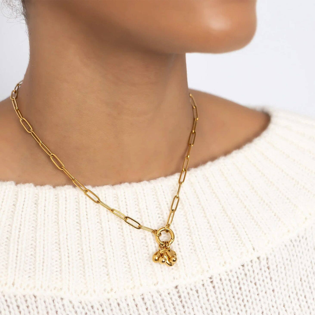 18K Gold Cherry Love Charm Holder Necklace Gift Set