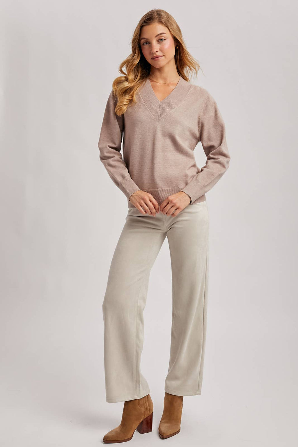 WHOLEGARMENT RIBBED V-NECK KNIT SWEATER