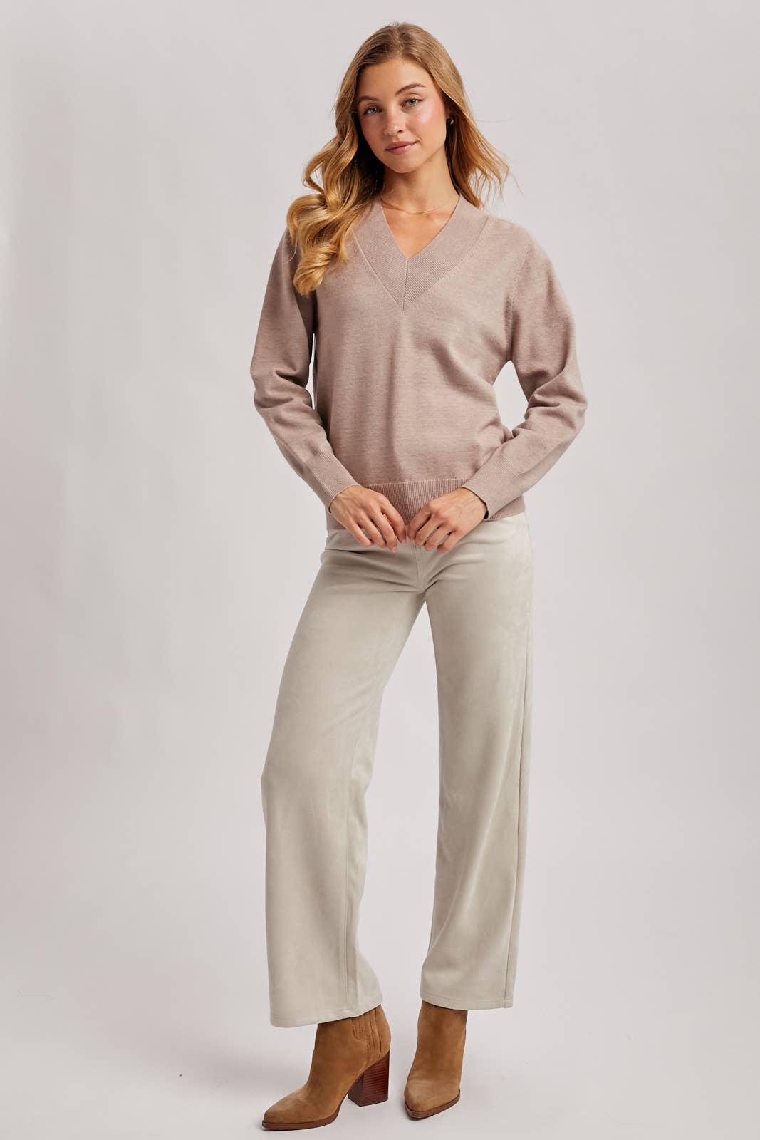 WHOLEGARMENT RIBBED V-NECK KNIT SWEATER
