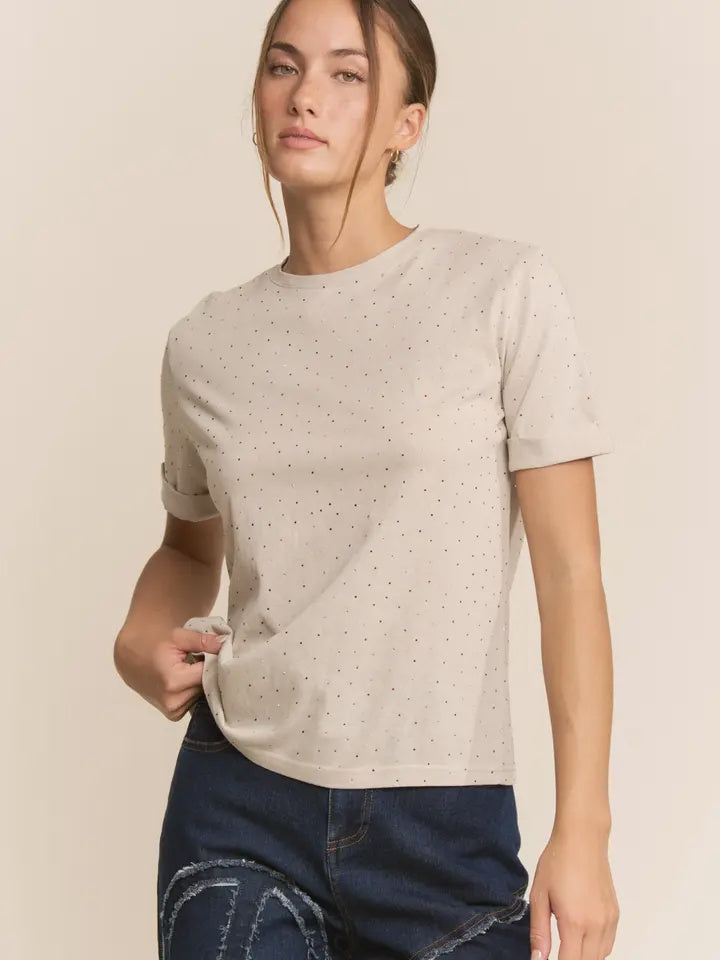 RHINESTONE Embellished Relaxed Crew Neck Tee