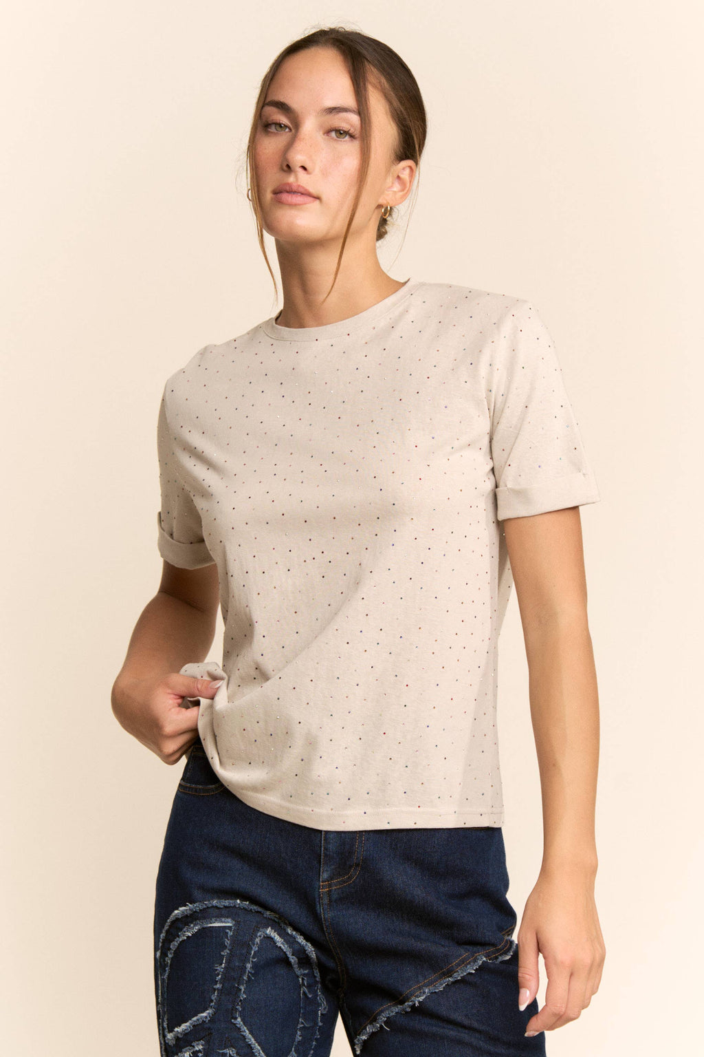 Rhinestone Relaxed Crewneck Tee