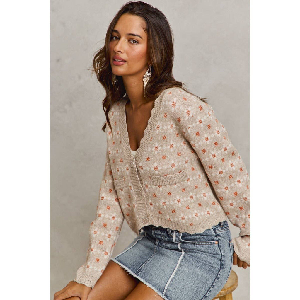 FLORAL PATTERNED BUTTON DOWN SWEATER CARDIGAN