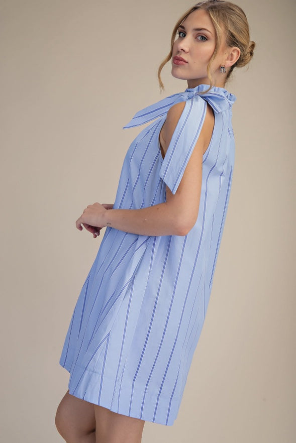 Ruffle Neck Tie Sleeveless Mini Dress