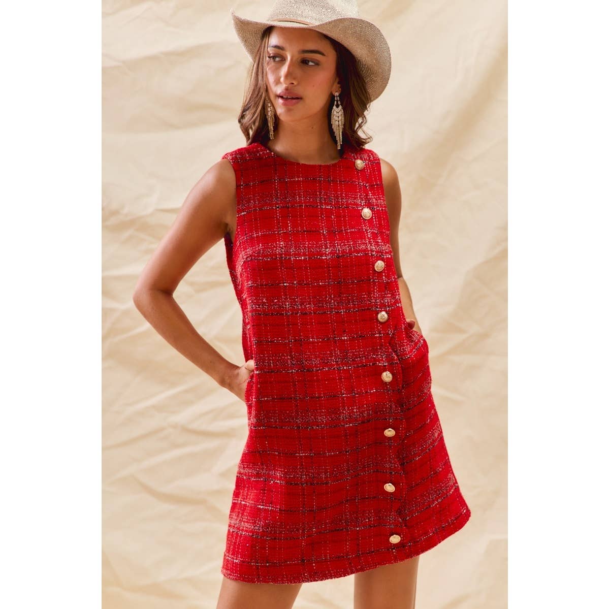 CHRISTMAS TWEED SCALLOPED HOLIDAY MINI DRESS