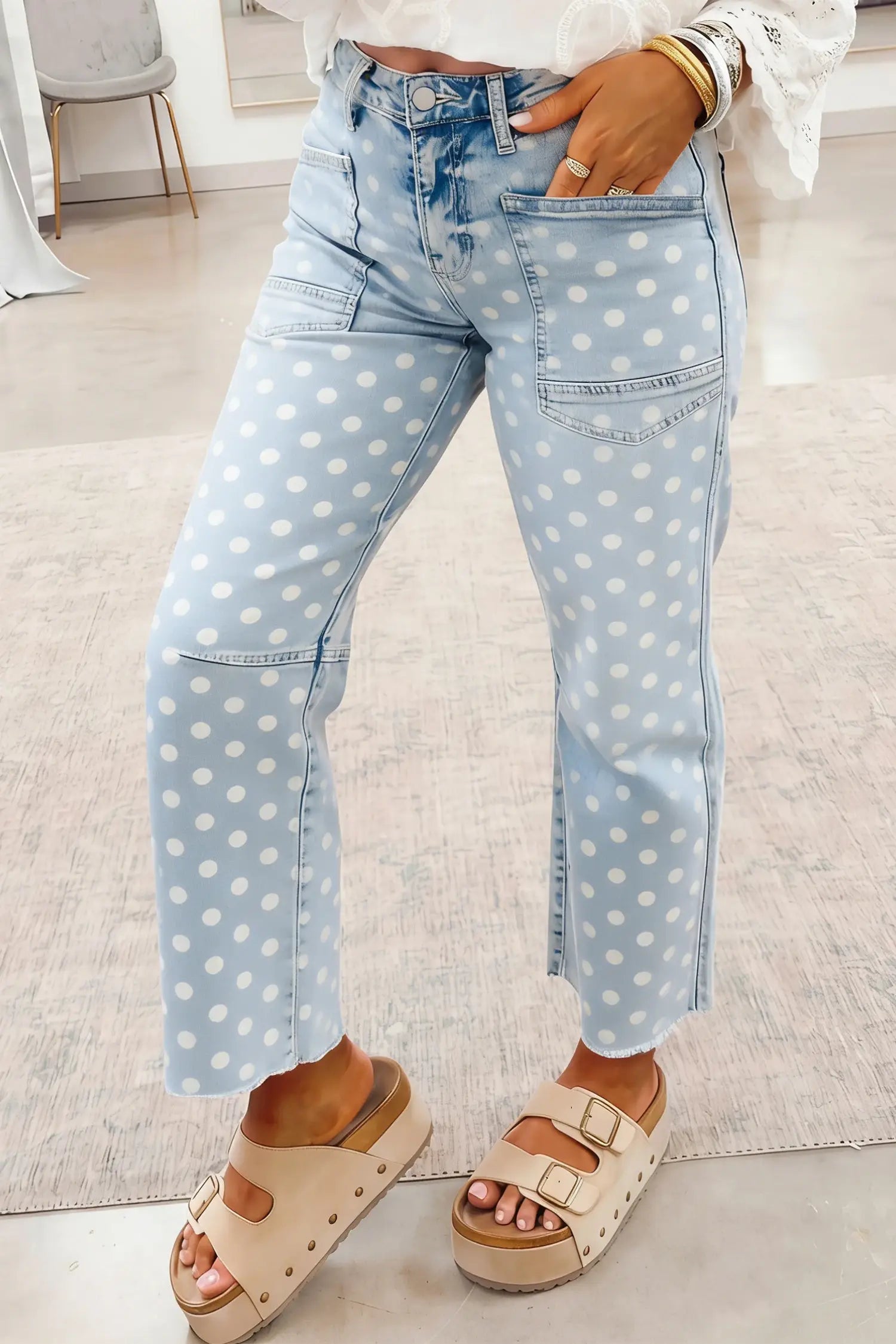 Polka Dot Casual Slim Fit Jeans
