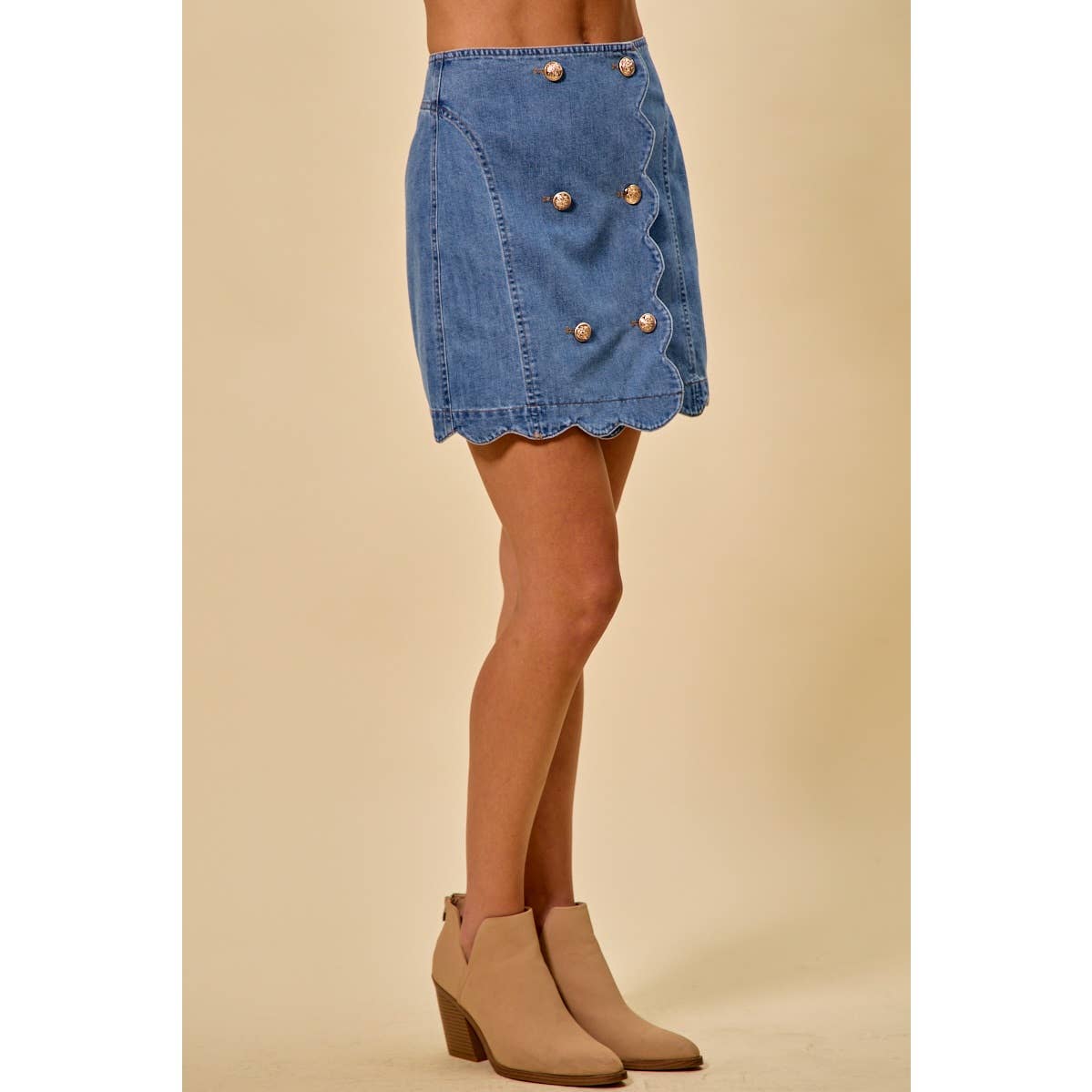 DENIM SCALLOP BUTTONED FRONT SKIRT