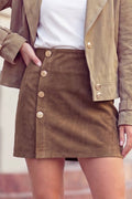 Gold Button Asymmetric Wrapped Detail Mini Skirt