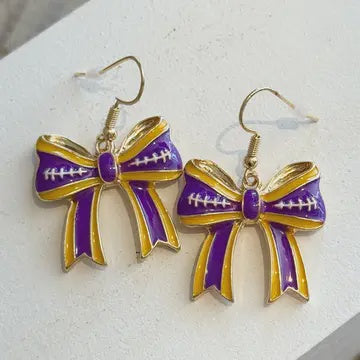 Gameday Ribbon Earring-Purple & Gold