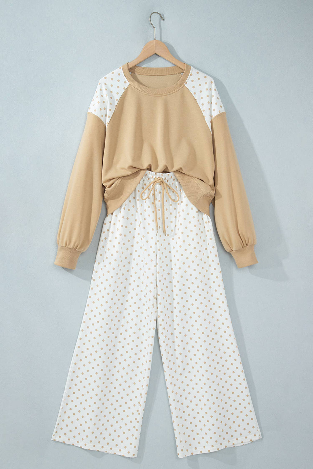 Polka Dot Patchwork Long Sleeve Casual Two Piece Set S-4X