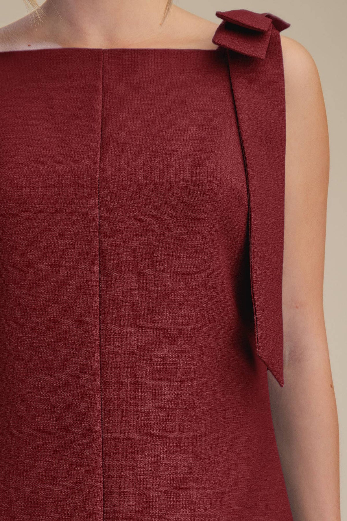 Bow Sleeveless Textured Mini Dress
