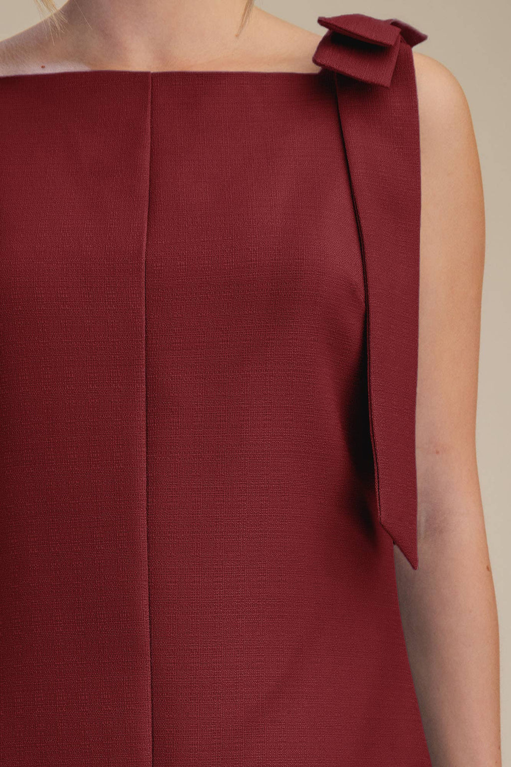 Bow Sleeveless Textured Mini Dress